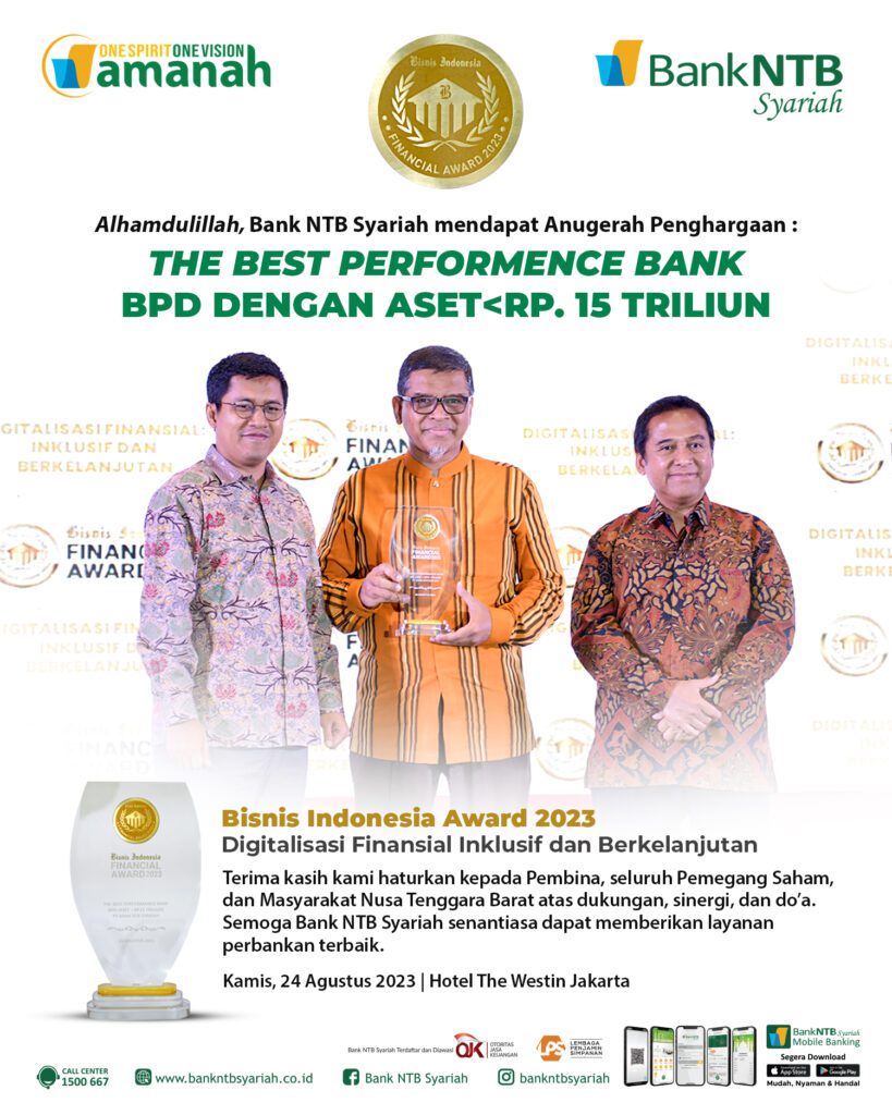 Jaga Konsistensi Kerja Pasca Covid-19, Bank NTB Syariah di Ganjar Penghargaan
