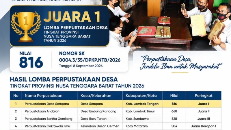 Persembahan Terakhir Kades Semparu, Lalu Ratmaji Hijrat: Antar Desa Raih Juara 1 Lomba Perpustakaan Desa Tingkat Provinsi NTB 2026